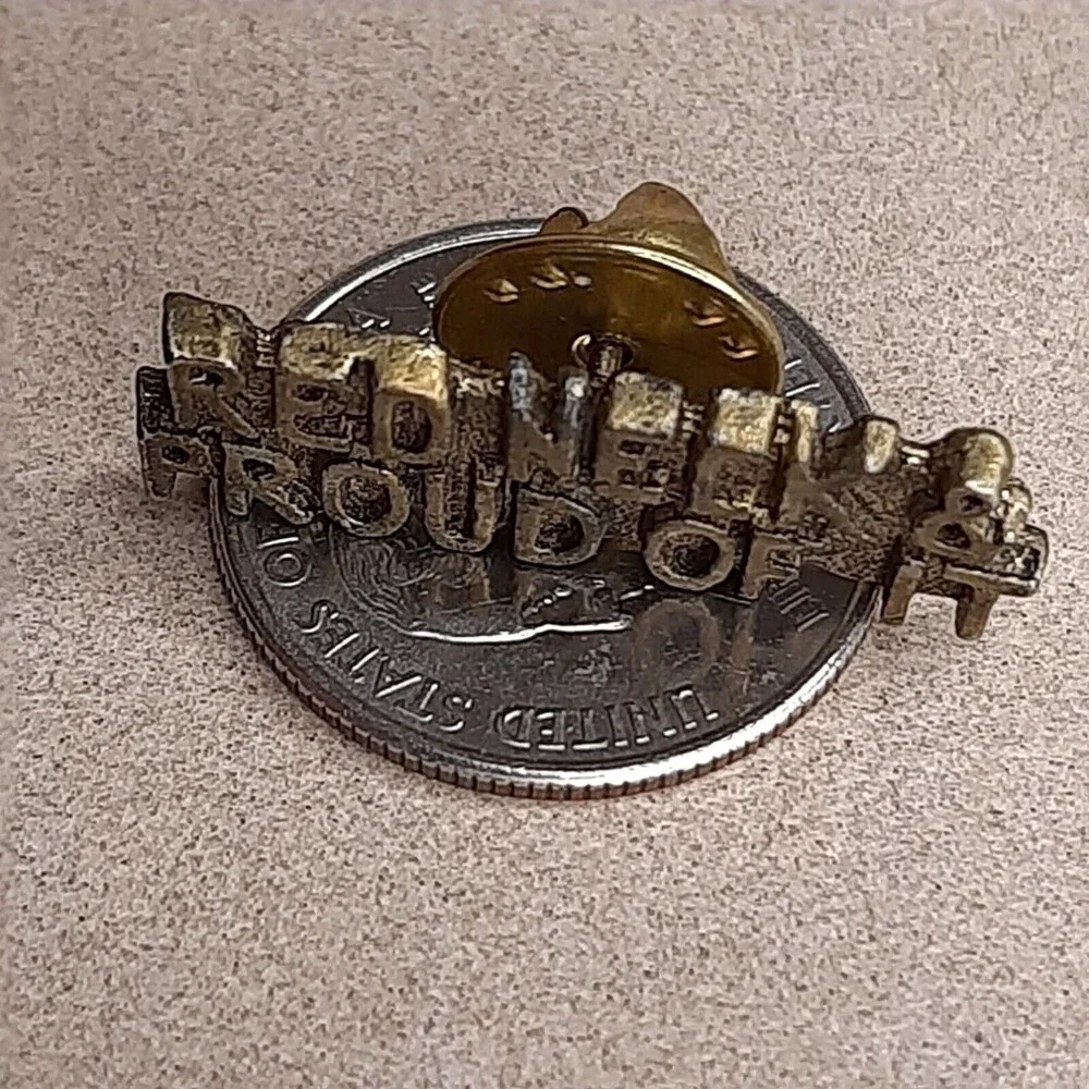 Vintage REDNECK & PROUD OF IT metal lapel tac pin Gold/Brass-Tone Western
